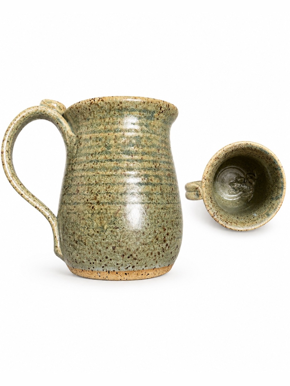 Handcrafted Pottery Mug Green Speckled Stoneware Coffee Tea Cup Rustic Artisan